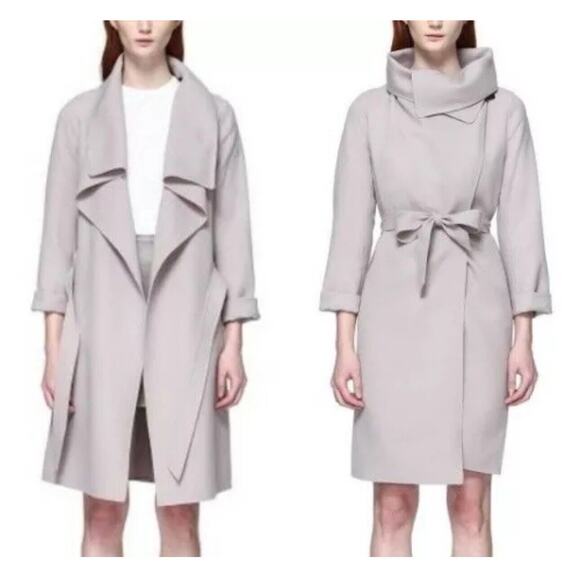 MACKAGE Loni Coat Trench Wrap Drape Wool Lightweight Classic Minimalist Gray XS - Picture 1 of 16
